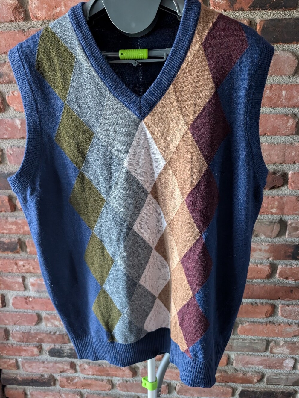 Men's Navy Argyle V-Neck Sweater Vest
